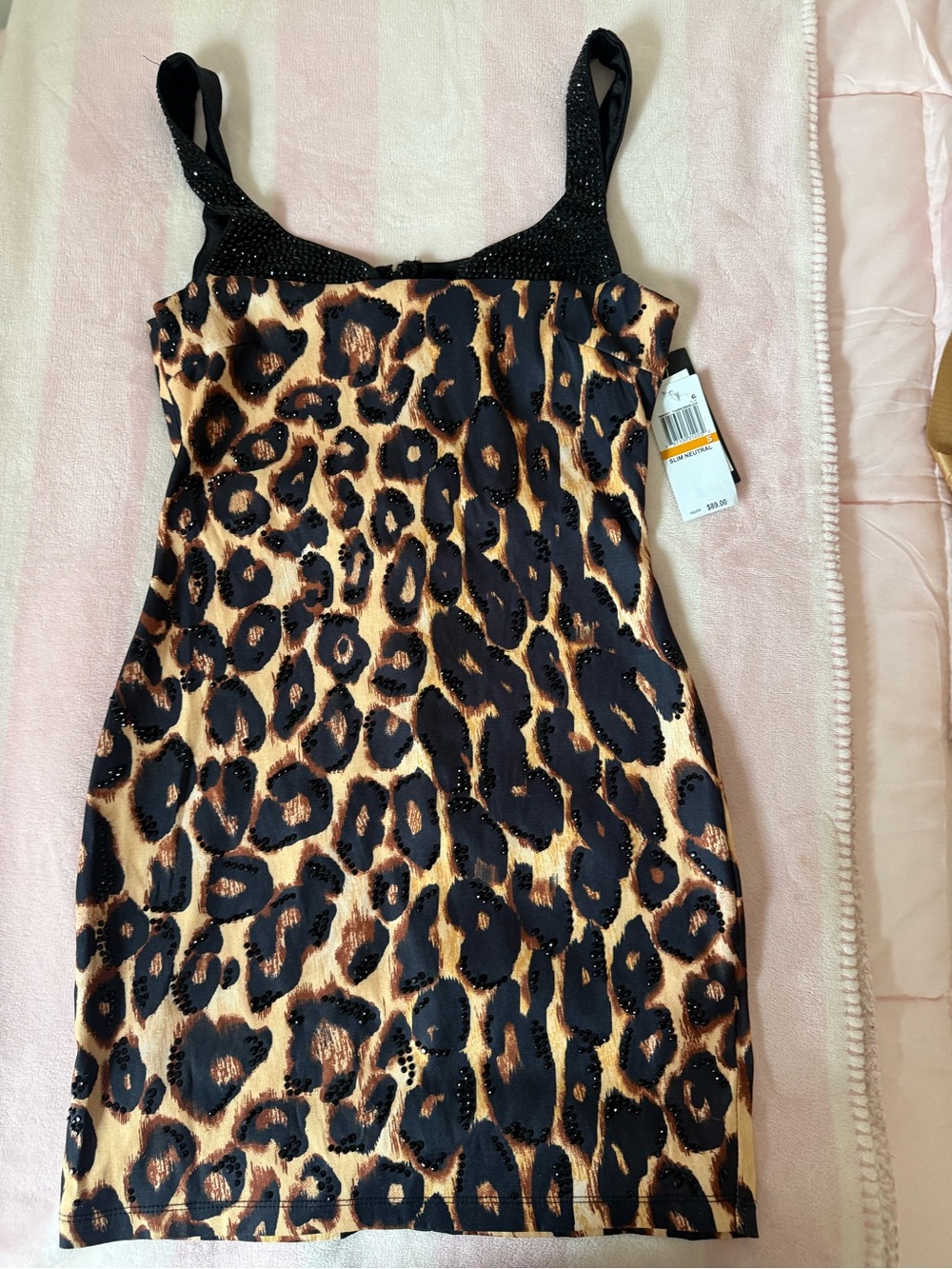Leopard Sequin-Trim Mini Dress